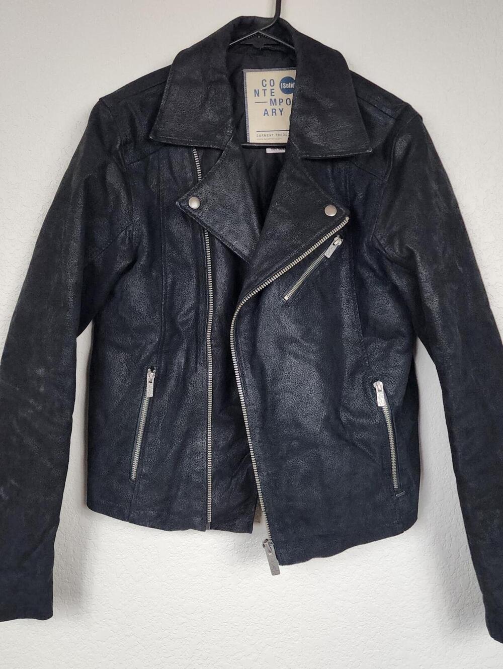 Genuine Leather Solid Contemporary Small Black Moto Jacket